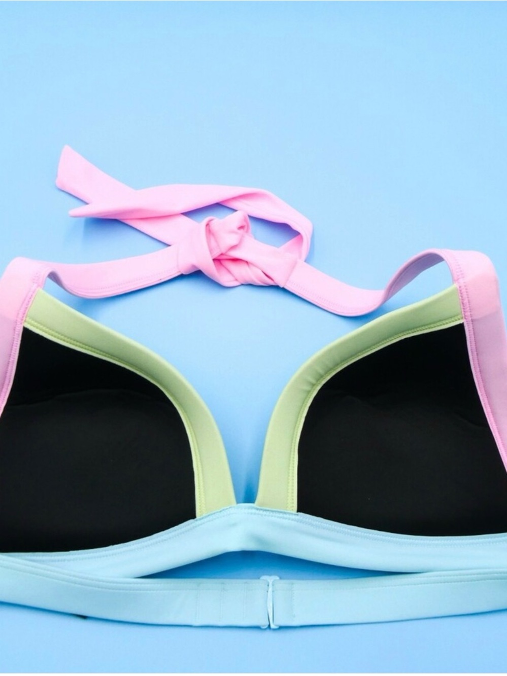 PINK Victoria's Secret Colorblock Bikini Top — Pink, Black, Light Blue, Lime - Picture 3 of 3